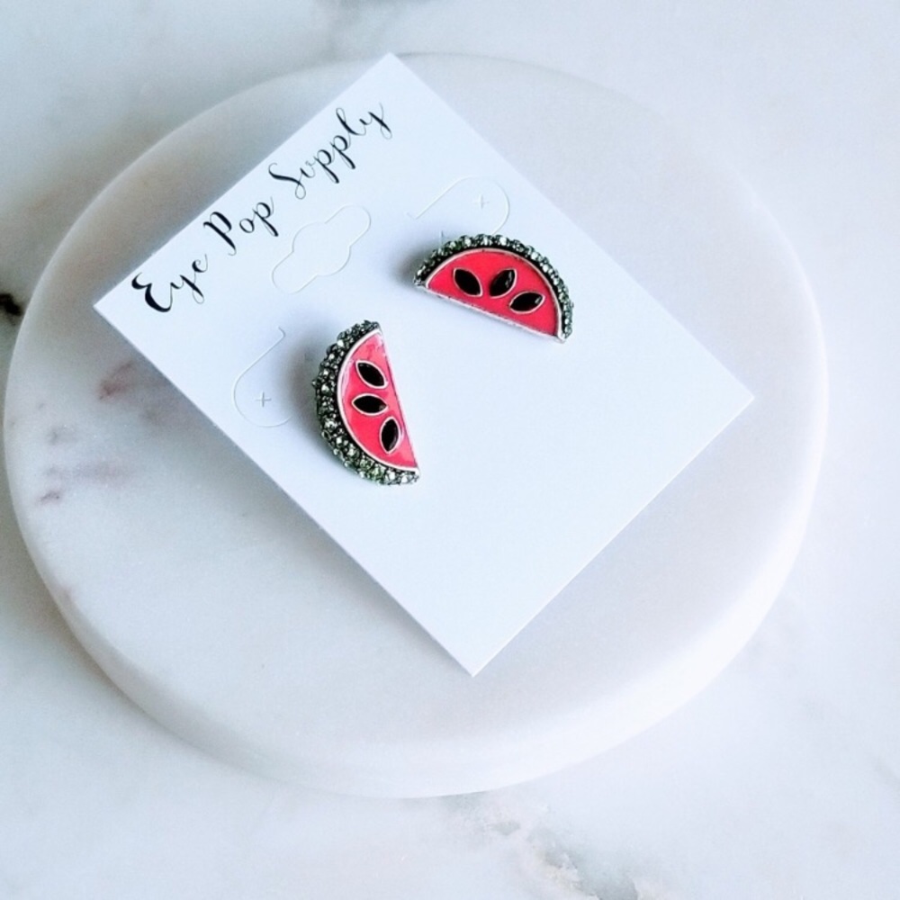 🍉Watermelon slice crystal earrings🍉
